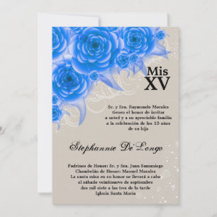 5x7 Rosas azuis Convite de aniversário para quince