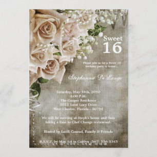 5x7 Rosas Vintage 16 Convite de Aniversário Doce