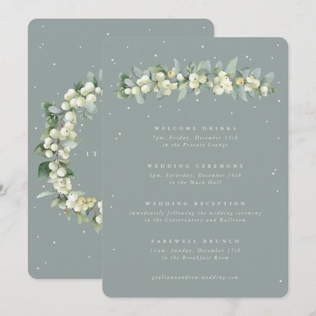 5x7 Seafoam Snowberry+Eucalyptus Wedding Itinerári (Frente/Verso)