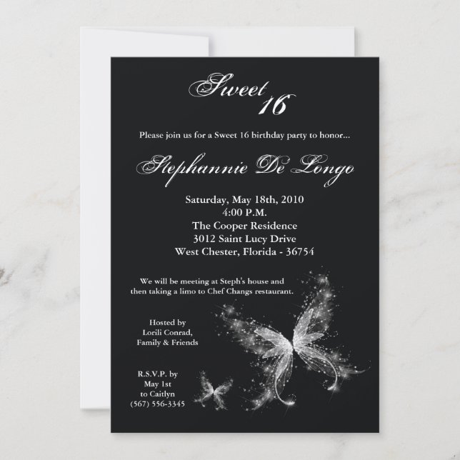 5x7 Sheer Butterfly 16 Convite de Aniversário (Frente)