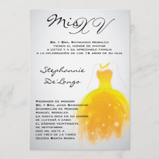 5x7 Vestido Amarelo Quinceanera Convite de Anivers