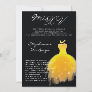 5x7 Vestido Amarelo Quinceanera Convite de Anivers