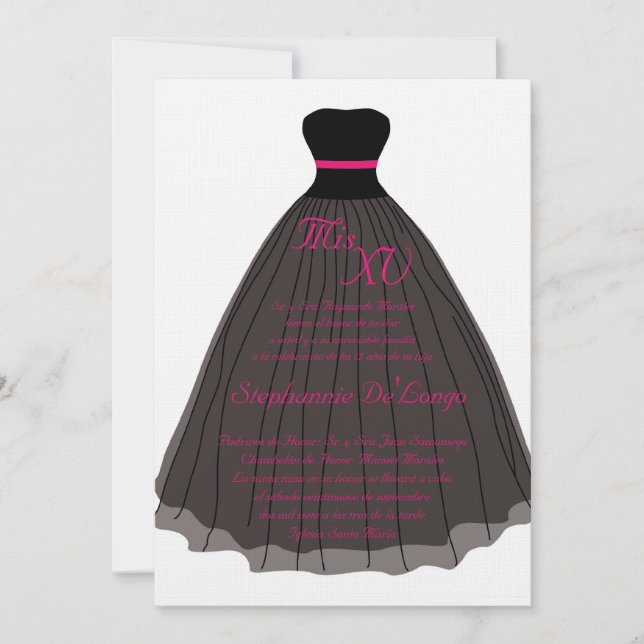 5x7 Vestido Rosa Quinceanera Convite de Aniversári (Frente)