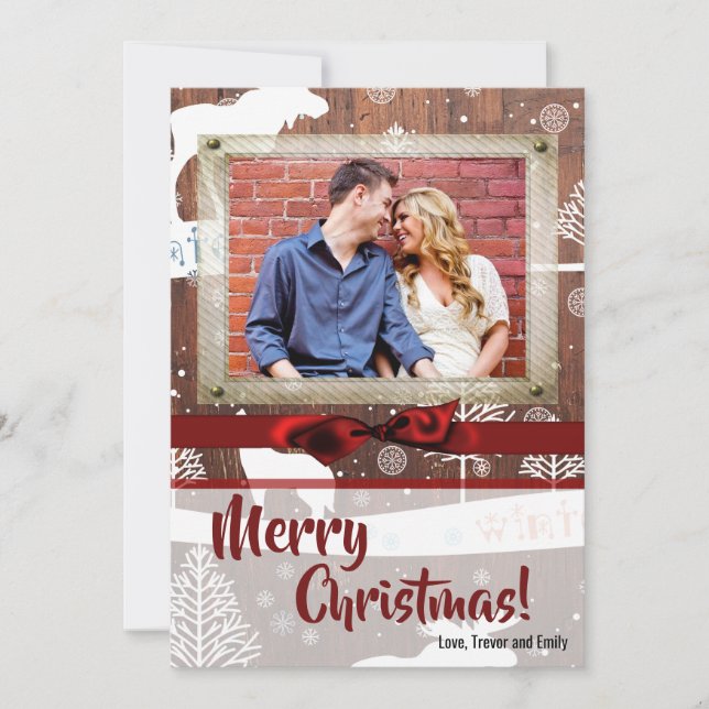 5x7 XMAS Cartão com fotos de madeira de veado de N (Frente)