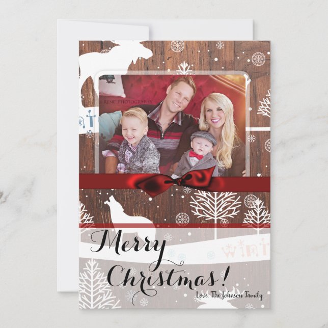 5x7 XMAS Cartão com fotos de madeira de veado de N (Frente)