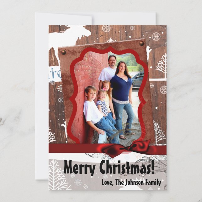 5x7 XMAS Cartão com fotos de madeira de veado de N (Frente)