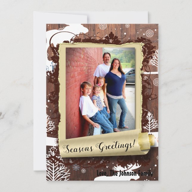 5x7 XMAS Cartão com fotos de madeira de veado de N (Frente)