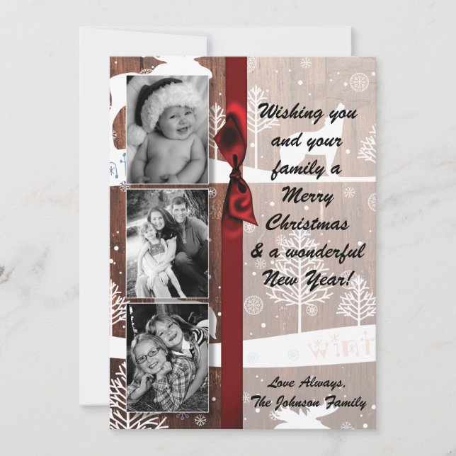 5x7 XMAS Cartão com fotos de madeira de veado de N (Frente)