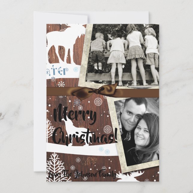 5x7 XMAS Cartão com fotos de madeira de veado de N (Frente)