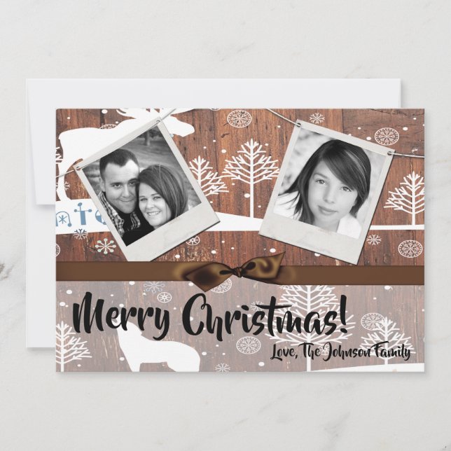 5x7 XMAS Cartão com fotos de madeira de veado de N (Frente)