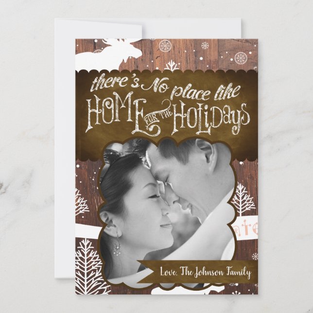 5x7 XMAS Cartão com fotos de madeira de veado de N (Frente)