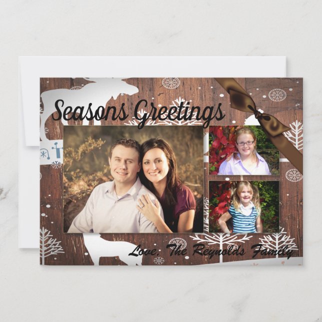 5x7 XMAS Cartão com fotos de madeira de veado de N (Frente)