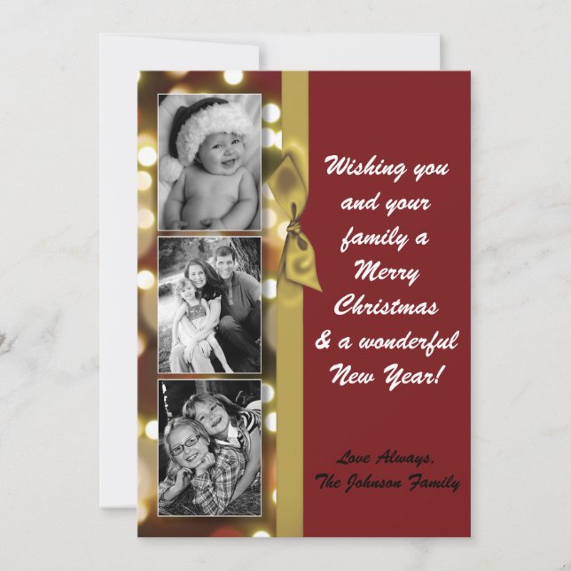 5x7 XMAS Natal Dourado Cartão com fotos de Luzes d (Frente)