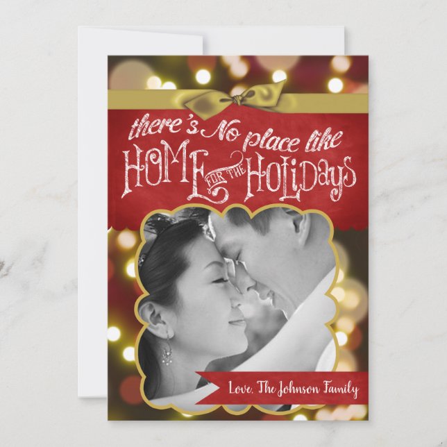 5x7 XMAS Natal Dourado Cartão com fotos de Luzes d (Frente)