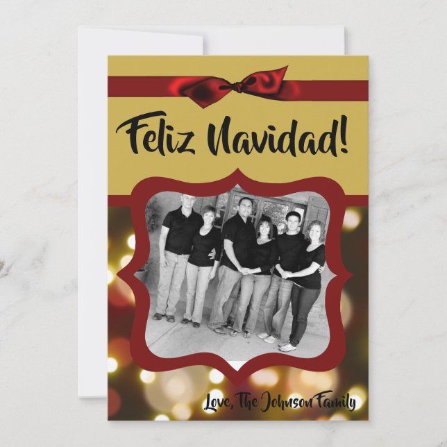 5x7 XMAS Natal Dourado Cartão com fotos de Luzes d (Frente)