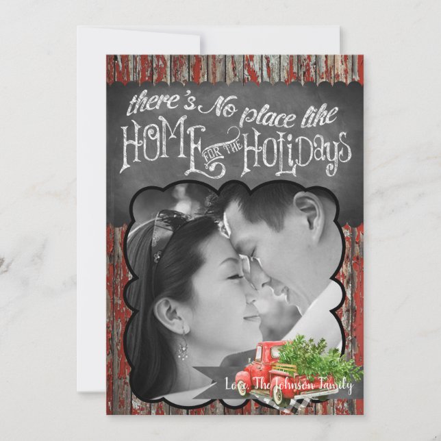 5x7 XMAS Red Christmas Truck Tree Cartão com fotos (Frente)