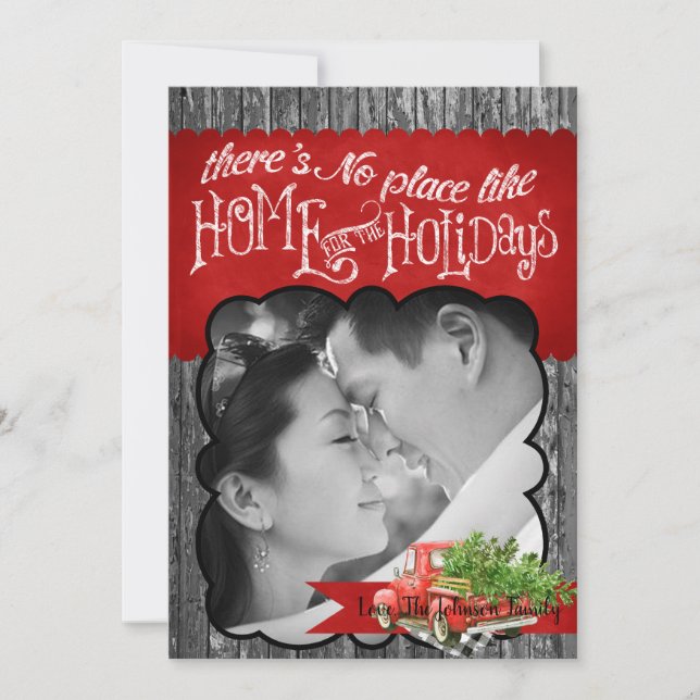 5x7 XMAS Red Christmas Truck Tree Cartão com fotos (Frente)