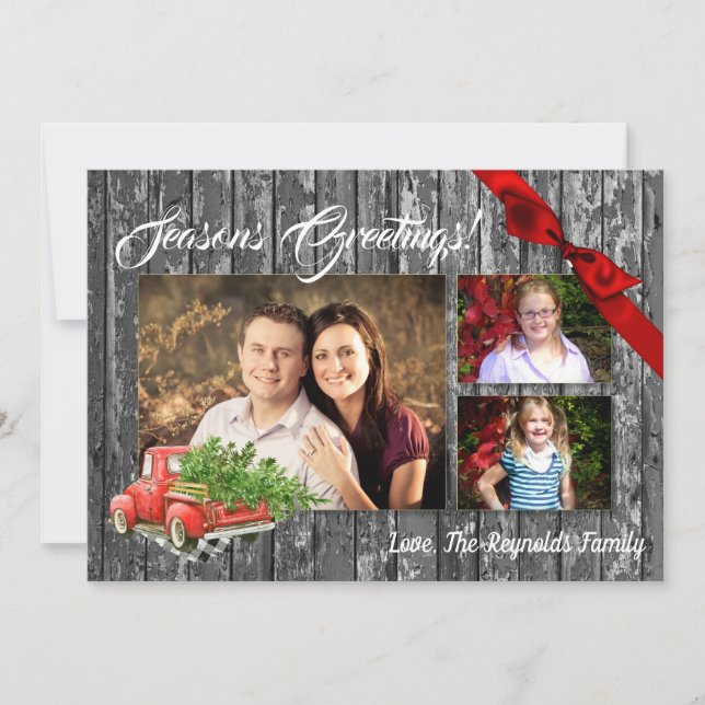 5x7 XMAS Red Christmas Truck Tree Cartão com fotos (Frente)