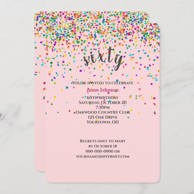60ª Festa de aniversário de confetti Convite (Frente/Verso)