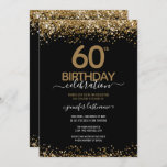 60ª Festa de aniversário, preto e Dourado Convite<br><div class="desc">Elegante brilho de ouro Faux com os realces de confete em shimmering na borda superior e inferior. Todo o texto é ajustável e fácil de mudar para as necessidades do seu próprio partido. design excelente de 60º aniversário elegante.</div>