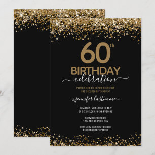 60ª Festa de aniversário, preto e Dourado Convite