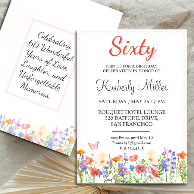 60ª flor floral floral, 60ª flor de cartão de aniv (Criador carregado)
