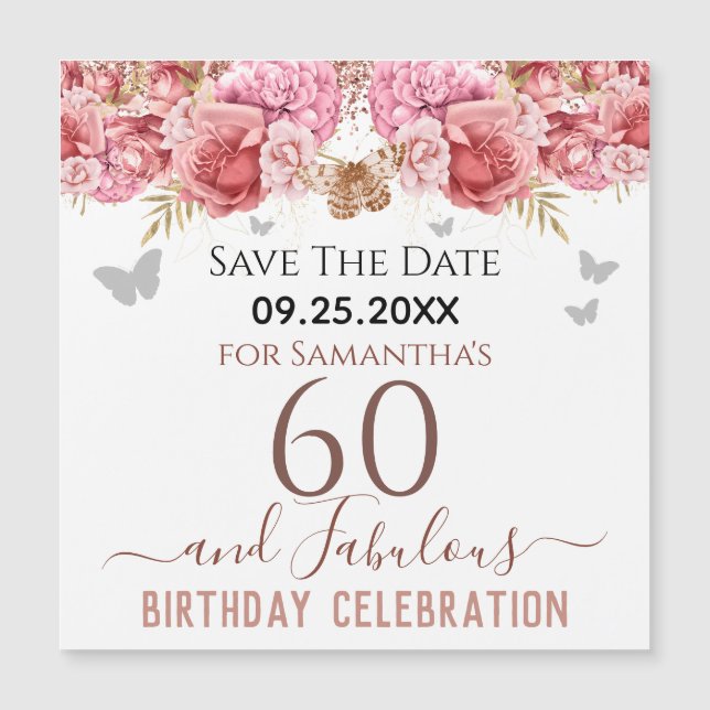 60ª Imã salve a data de aniversário, cor-de-rosa F (Frente)