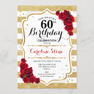 60º Aniversário Convite Dourado para Rosas de Stri