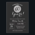 60º Aniversário Convite Preto e Luminoso Prateado<br><div class="desc">60.º Aniversário do Convite Preto e Silver Glitter Card. Para mais personalização,  clique no botão "Personalizar" e use nossa ferramenta de design para modificar este modelo.</div>