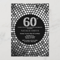 60º Aniversário Convite Preto e Luminoso Prateado