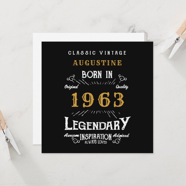 60º Aniversário de 1963 Cartão Retro Black Dourado (Frente/Verso In Situ)