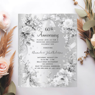 60º aniversário de casamento convite floral pratea
