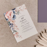 60º Aniversário do Convite de Script Floral Rosa<br><div class="desc">Dusty Blue Pink Floral Surpresa 60º convite de orçamento de Festa de aniversário que você pode personalizar facilmente com os detalhes de sua festa clicando no botão "Personalizar".</div>