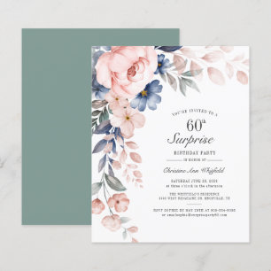 60º Aniversário do Convite de Script Floral Rosa
