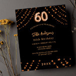 60º aniversário do convite para o orçamento de our<br><div class="desc">Para uma elegante 60ª festa de aniversário. Um fundo negro. Decorado com estrelas rosa douradas. Personalize e adicione um nome,  detalhes da festa,  ano de nascimento. O nome é escrito com um script de estilo manuscrito. 1 folha = 1 convite impresso de borda a borda.</div>