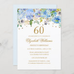 60º Aniversário do Dourado Convite Floral Azul Ele<br><div class="desc">Mais convites de aniversário florais na loja Little Bayleigh!</div>