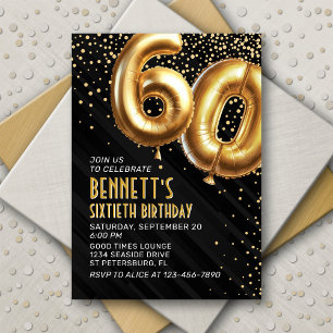 60º Aniversário do Dourado Convite Preto