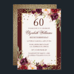 60º Aniversário Dourado Burgundy Convite Floral<br><div class="desc">Mais Bonito convites Florais na Loja Little Bayleigh!</div>