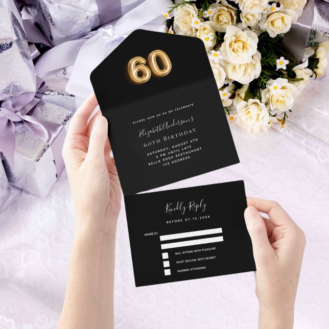 60º aniversário dourado preto rsvp (Criador carregado)