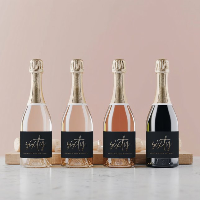 60º aniversário Escrito preto e ouro moderno mínim (Criador carregado)