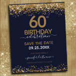 60º Aniversário Guardar o Convite de Orçamento de<br><div class="desc">Elegante brilho de ouro Faux com os realces de confete em shimmering na borda superior e inferior. Todo o texto é ajustável e fácil de mudar para as necessidades do seu próprio partido. design excelente de 60º aniversário elegante.</div>