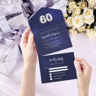 60º aniversário marinho azul prata rsvp
