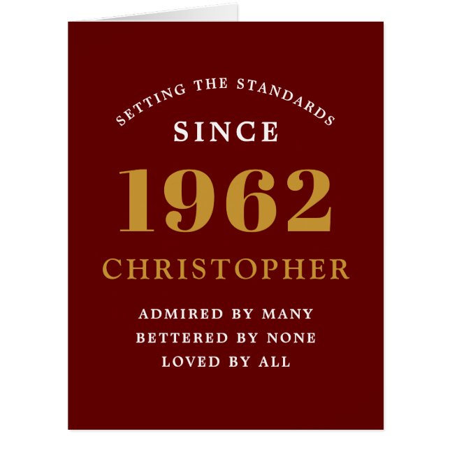 60º Aniversário Nome 1962 Cartão Elegante Vermelho (Frente)
