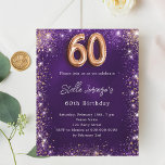 60º Aniversário - rosa de ouro roxo<br><div class="desc">Comemore um aniversário especial de 60 anos com este convite maravilhoso, perfeito para uma festa elegante. O fundo roxo profundo apresenta uma bela textura irregular, acentuada por rosa dourado e ouro falso brilho para um toque de brilho. O nome é escrito em um texto delicado, escrito à mão, acrescentando um...</div>