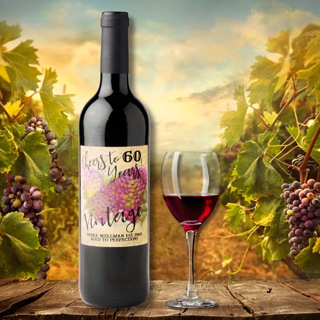 60º Aniversário Rótulo de Vinho Personalizável da  (Criador carregado)