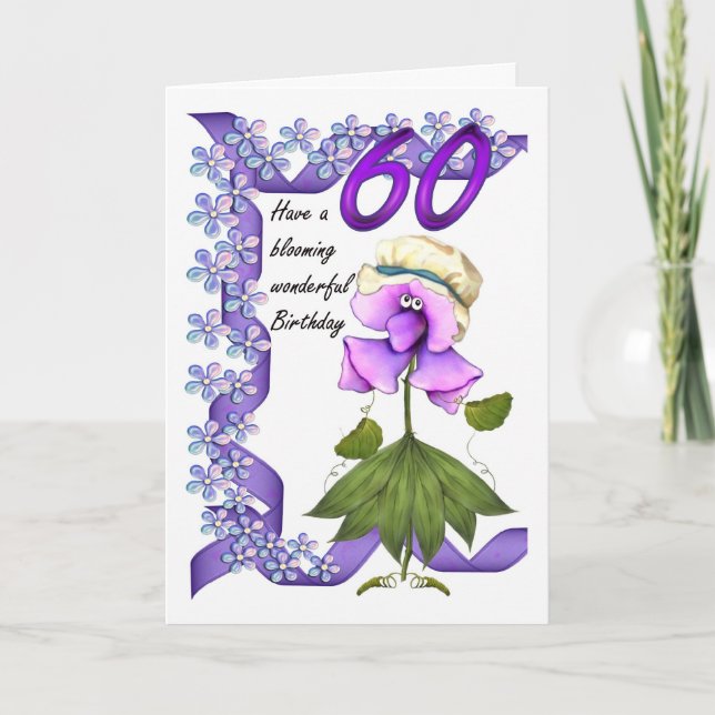 60º Cartão de Aniversário com flores bonitinhas de (Frente)