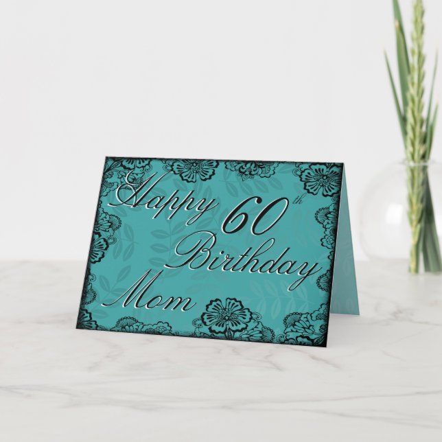 60º Cartão de Aniversário Feliz - Teal Floral (Frente)