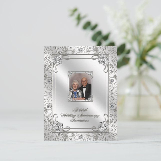 60º Cartão de Convite Fotográfico de Aniversário d (Em pé/Frente)