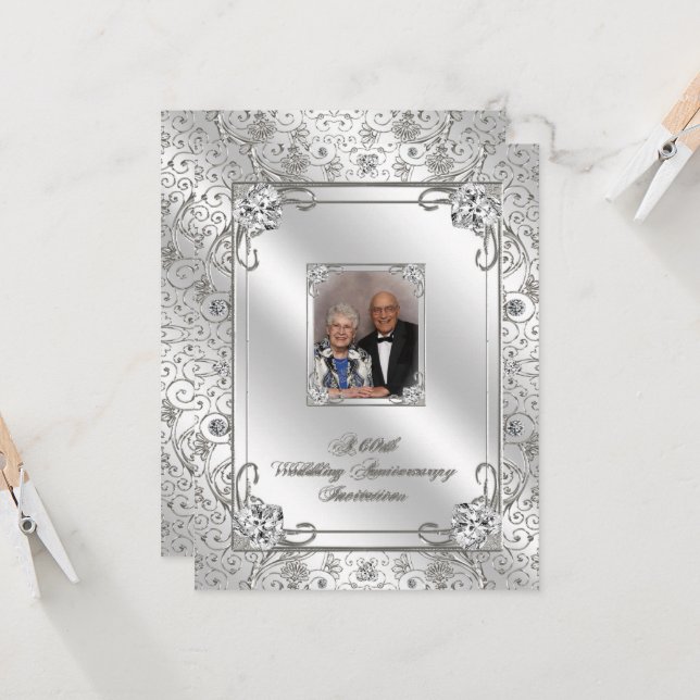 60º Cartão de Convite Fotográfico de Aniversário d (Frente/Verso In Situ)