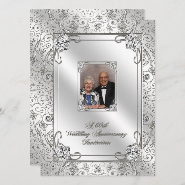 60º Cartão de Convite Fotográfico de Aniversário d (Frente/Verso)